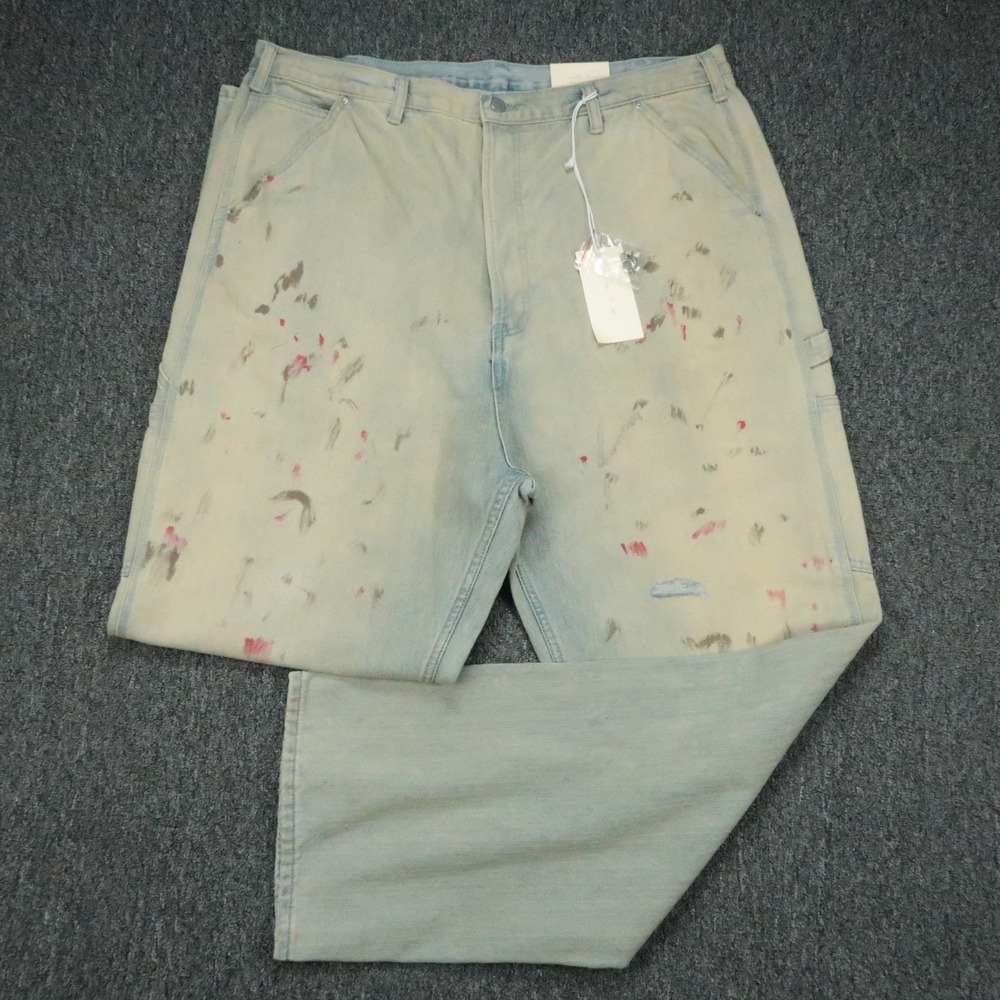 mnml Jeans Mens 40x34 Blue Ultra Baggy Painted Work Denim Light Wash Carpenter